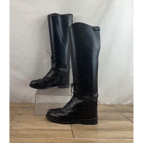 Devon Aire Shoes - Devon Aire Black Leather Tall Riding Boots Lace Up Zip Back Women Size 7